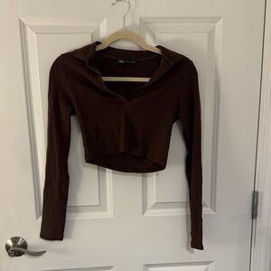 Zara Dark Brown Long Sleeve Crop Top